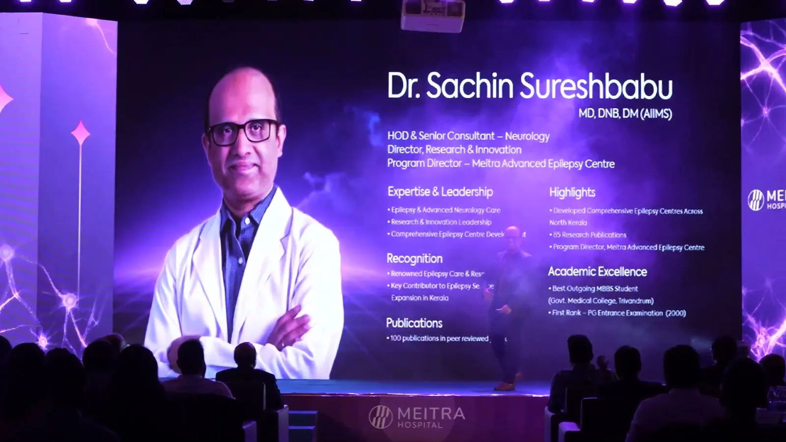 MEITRA EPITOME launch stage introducing Dr. Sachin Sureshbabu